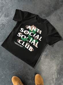 Rose Graphic T-Shirt,Comfortable Casual Short Sleeve, 220 Grams Heavyweight Cotton Printed T-Shirt - 黑色 - 查看 1