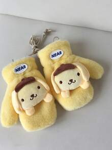 Sanrio قفازات كورية صغيرة جديدة للخريف والشتاء، مطرزة برسوم كرتونية جميلة، سميكة ودافئة من الفرو