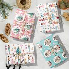 6-Pack Christmas Gift Wrap Paper Set With Nutcracker, Zebra, And Christmas Tree Designs - Mixed Color Holiday Party Favor Box Decoration Supplies-Tear-Resistant Vibrant Color Block For Boutique Gifts