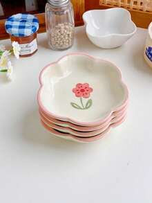 4 件/1 件可爱粉色花朵陶瓷蘸酱碟、饺子和火锅盘、酱油、芥末、番茄酱调味碟，适用于厨房、餐厅、酒店 - 彩色 - 查看 2