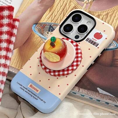 GUCADI 1 chiếc ốp lưng điện thoại từ tính chống sốc hình quả táo đỏ kẻ caro 3D phát sáng dễ thương, tương thích với iPhone 15 Pro Max, 14, 13, 11 Series - Quà tặng mới về