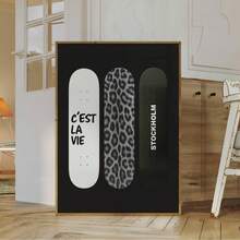 Zestaw 3 bezramowych, czarno-białych, retro, ściennych grafik, 1/3 szt., estetyczny, modny plakat kolażowy Y2K, grunge'owy wzór lamparta do akademika, sypialni i mieszkania | Awangardowy wystrój pokoju, starannie dobrana galeria ścienna