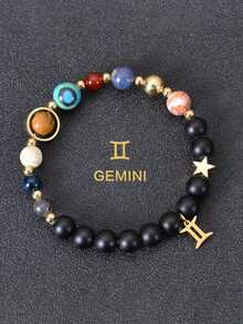 1pc 8 Planets 12 Constellations Bracelet Women & Men, Natural Stone System Bracelet, Libra Virgo Leo Gold Zodiac Pendant Chain, Valentine Jewelry Couple Fathers Day School Jewelry Men Y2k Accessories Goth Men's Chains Jeans Accessories Gothic Jewellery Back To School Street Halloween Accessories Punk - 黑色 - 查看 5