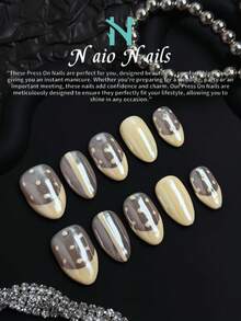 NAIO 10pcs/Set Handmade Almond Shaped Y2K Baddie Style Press-On Nails, Nude, Cream French Tips, Polka Dot Pattern, Suitable For Parties, Occasions, Daily Wear, Tool Kit Included, Great Gift For Women And Girls
