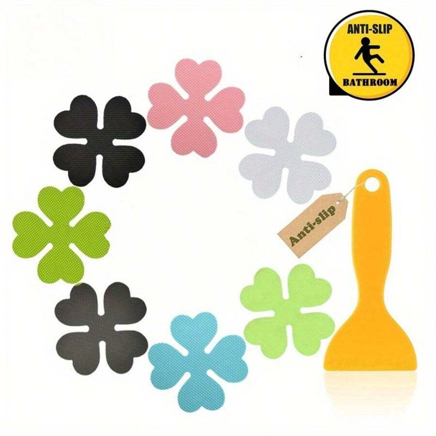 7 pièces Tapis de bain antidérapants en PEVA et caoutchouc auto-adhésifs, stickers antidérapants en forme de cœur et de trèfle pour baignoire, fournitures de salle de bain, décalcomanies de baignoire, tapis antidérapants de douche