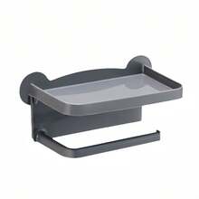 1pc Black/White/Gray Plastic Bathroom Tissue Box, No-Drill Toilet Paper Holder, Facial Tissue Dispenser & Mobile Phone Stand