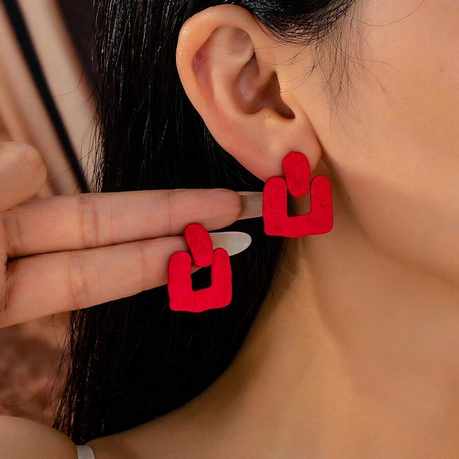 2pcs Geometric Retro Asymmetrical Fashion Earrings For Women