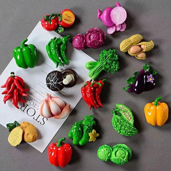 1pc/6pcs/8pcs/9pcs/10pcs/11pcs New Cartoon Fruit & Vegetable Style Magnetic Resin Fridge Magnets, Natural Style Magnetic Fridge Stickers, Cute Decorative Pieces, Office Desk Accessories, Personalized Decor For Whiteboards, Storage Cabinets, Dishwashers, Kitchen & Home Decor, Valentine's Day Gifts