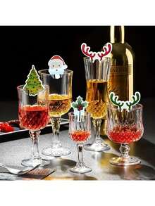 40 Stücke Weihnachts-Weinglas-Platzkarten-Halter, Papier-Karten mit Feiertags-Mustern, Rentier- & Weihnachtsmann-Hut-Deko, Geschirr für Feiertags-Zusammenkünfte, saisonale Dekorationen, Weihnachtsparty-Zubehör