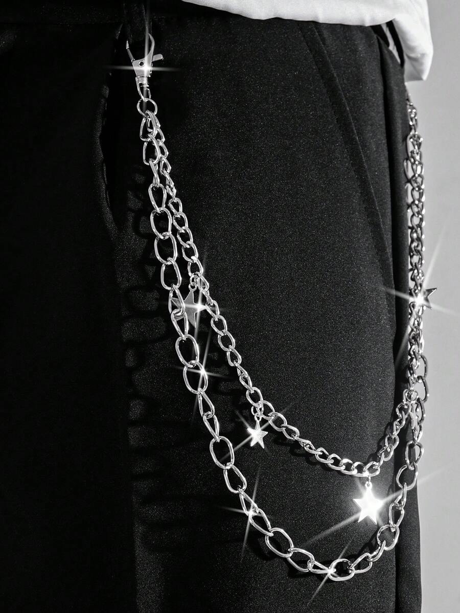 1 buc. Lanț de talie cu pandantiv stea, inspirat din metal, inspirat din hip-hop, pentru bărbați, accesoriu versatil la modă, pentru purtare zilnică, accesorii de toamnă-iarnă, costum de Halloween, potrivit pentru adolescenți, tineri, bărbați, casual, în aer liber, atletic, vacanță, cadouri de absolvire, ziua de naștere, purtare zilnică