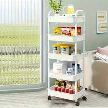 Three-Layer/ Four-Layer/Five-Layer White Rolling Storage Cart - Multi-Functional Kitchen, Bedroom, Family Office And Camping Mobile Storage Rack, Saving Space