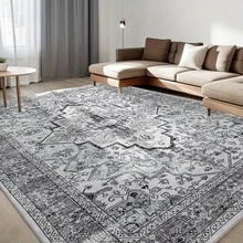 1pc Boho Style Grey Area Rug, Vintage Area Rug, Machine Washable Rug, Vintage Inspired Rug, Foldable Anti Slip Retro Abstract Carpet, Ultra Soft Area Carpet, Living Room And Bedroom Anti Fouling Carpet Christmas Decor Kitchen Rug - Multicolor - View 4