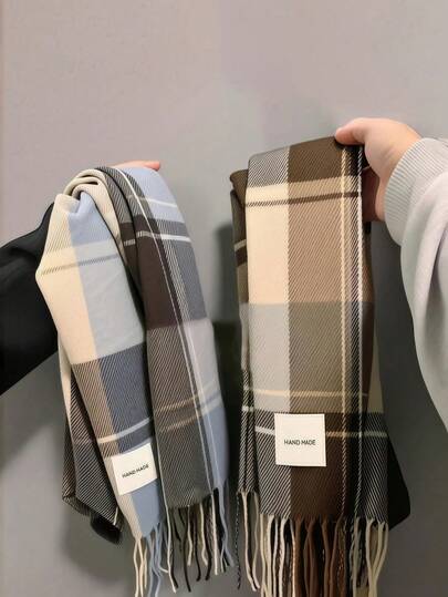 1pc Women's Plaid Fringed Scarf, Faux Cashmere, Warm, Suitable For Daily Use In Autumn And Winter Accessories Women