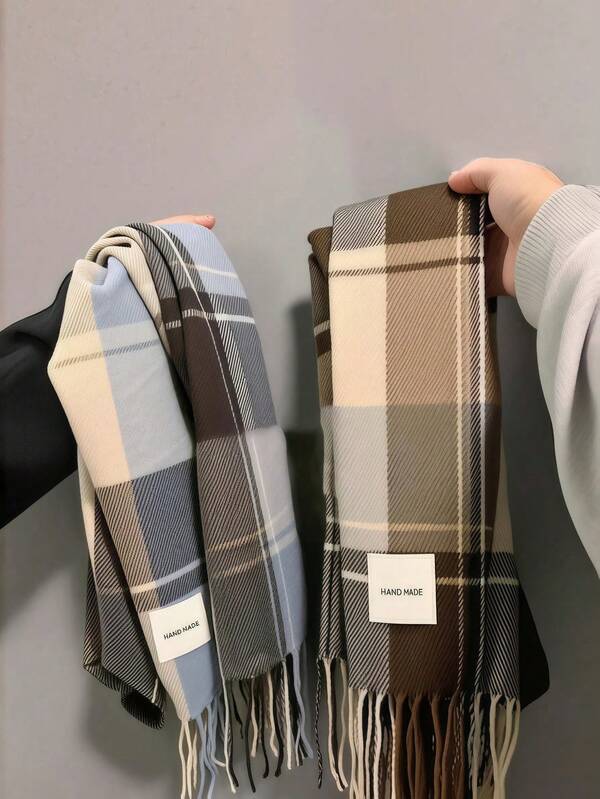 1pc Women Plaid Fringed Scarf, Faux Cashmere, Warm, Suitable For Daily Use In Autumn And Winter Accessories Women
