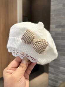 1pc Solid Color Knit Beret Hat For Baby Girls, Korean Style Infant Princess Artist Painter Cap - Multicolor - View 19