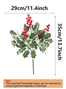 3 Stücke künstliche Weihnachts-Faux-Pflanzen, beinhaltet Stechpalmenbeeren, Tannenzapfen, grüne Blätter, Fake Weihnachtsbaum Zweige, Blumenstiele, geeignet für Blumenvasen, Weihnachts-Feiertags-Dekoration