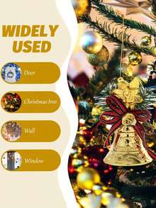 Christmas Hanging Bell Decorations, Plastic Bells With Bow Decorations - Golden Bell Christmas Tree Decorations, Suitable For Holiday Parties, Christmas Tree Decorations, Festive Decorations, Decorating Doors, Windows, And Other Occasions. - Multicolor - View 6