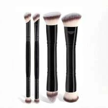 4 pièces Set de pinceaux de maquillage professionnels à double extrémité, comprenant un pinceau de fond de teint incliné et effilé, un pinceau de contour, un pinceau de blush, un pinceau à poudre, un pinceau à ombre à paupières, un pinceau correcteur, un pinceau highlighter, un pinceau estompeur. Brosses en fibres douces, portables pour les voyages, excellent cadeau pour les femmes et les filles.