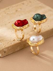 1pc Vintage Baroque Asymmetrical Faux Pearl Inlaid Ring, Elegant High-End Quality Suitable For Formal Events