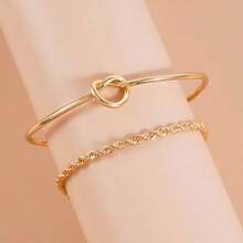 Kit 2 Luxury Women's Bracelets: Chain Bracelet + Heart Knot Bracelet - 金色 - 查看 3