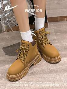 WARRIOR 1 双男女款户外系带靴，时尚舒适皮革防水耐用防滑高帮旅行徒步工作靴，情侣鞋 - 駝色 - 查看 7