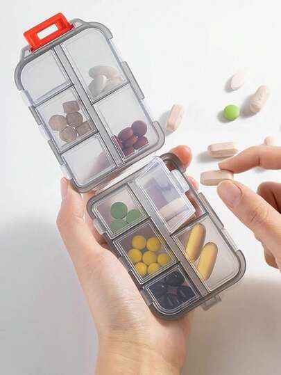 1 pieza Caja de píldoras portátil sellada, Organizador de píldoras compacto mini, Contenedor de almacenamiento de medicamentos de viaje, Caja organizadora de vitaminas y suplementos a prueba de agua y humedad con compartimentos separados, Billetera divisora de caja de píldoras de bolsillo para vitaminas, aceite de pescado