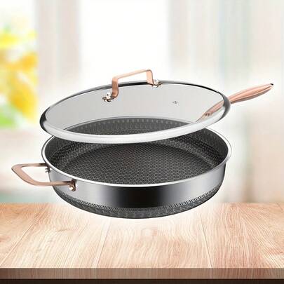 11.8/11-Inch Stainless Steel Wok Fry Pan With Lid - Heavy-Duty Non-Stick Cookware, Induction & Gas Stove Compatible, Even Heat Distribution, Easy To Clean - Ideal For Home, Restaurant, Camping, Pasta, Frying, Searing Outdoor Pans