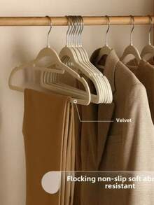 1pc/10pcs/20pcs White, Pink, Black, Gray Plush Clothes Hangers For Home Use, No Trace, Anti-Shoulder Corner, Anti-Slip, Can't Lift Bags, Clothes Drying Support, Organizer, Dry And Wet Dual-Use (Slight Color Difference Defects Do Not Affect Use)