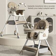 Multifunctional Baby High Chair, Can Be Used As A Rocking Chair, Foldable Toddler High Chair, Height Adjustable, Easy To Clean, Baby Feeding Chair - Khaki - View 8
