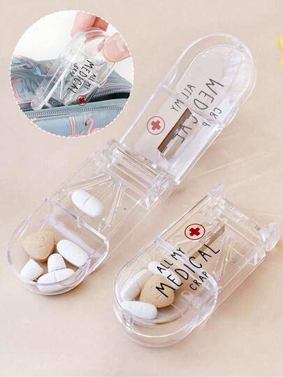 Hộp đựng thuốc có lưỡi cắt, in chữ 'Medicane', hộp đựng thuốc, hộp bảo quản thuốc, hộp đựng thuốc di động, hộp đựng thuốc nhỏ, hộp đựng vitamin, kích thước nhỏ gọn, tiện lợi khi cất giữ, trong suốt và dễ nhìn, dễ sử dụng, có lưỡi dao, có thể cắt bất cứ lúc nào.