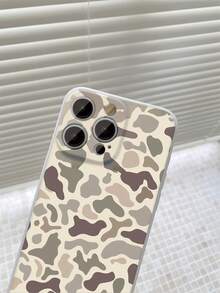 1pc Minimalist Camouflage Pattern Matte Beige Full Coverage Anti-Fall Precise Hole Camera Lens Protective Standard Phone Case Compatible With IPhone 16/16e, Redmi, Infinix, Vivo - Beige - View 6