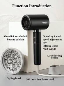 CRASTS Professional Hair Dryer, High Power, Blue Light Hair Care, Cold & Hot Air, Salon & Home Use, Quiet Operation