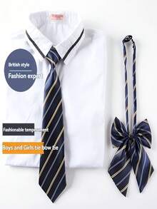 1pc Women's Adjustable Skinny Necktie + 1pc Boutonniere - Navy Blue - View 4