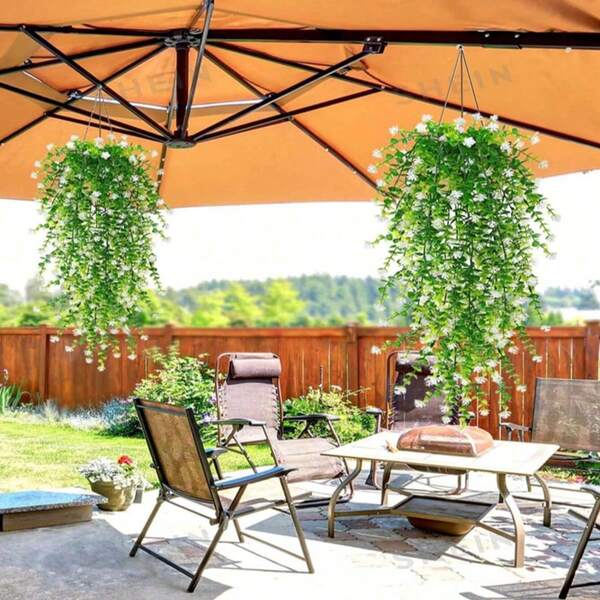 1/2/4 Stücke 77cm künstlicher Eukalyptus Hängekorb, mit Eukalyptusblättern und Weißstern Dekoration, künstliche grüne Pflanze, UV-Schutz für Außenterrasse, Garten, Hochzeit, Flur, Schlafzimmer, Wohnzimmer, Wanddekoration, Geburtstag, Abschluss