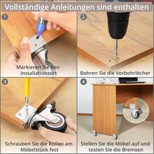 2-Inch L-Shaped Silent Universal Wheels With Brake Function, Silent And Wear-Resistant, Total Load Capacity Of 110 Kg, Multi-Directional Rotation, Suitable For Cabinets, Tables, Cribs, 4 Pieces - Silver - View 7