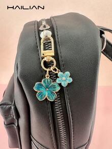 HAILIAN 1 件合金材质樱花形钥匙扣，轻巧优雅的樱花，配有矩形标签，适用于包包吊坠、汽车钥匙扣、情侣、生日、节日礼物 - 水藍色 - 查看 7