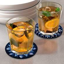 6 piezas/set o 420 piezas/70 sets Posavasos con estampado de mandala de hojas azules, de 10 cm/2 mm de grosor, de goma suave y absorbente, con respaldo de goma, posavasos decorativos para tazas, decoración del hogar, cocina y mesa de comedor