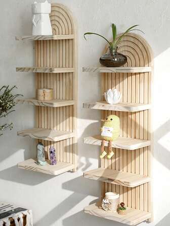 1pc Bohemian Multi-Layer Shelving Unit, Wave Design Wall Mounted Rack, Aromatherapy Candle Holder, Decorative Storage Organizer For Wall, Living Room, Bathroom, Bedroom