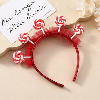 1 pieza Diadema con forma de piruleta, diadema navideña linda y dulce, adecuada para eventos, actuaciones, reuniones, accesorio decorativo para el cabello para mujeres, aro para el cabello, decoración navideña para el hogar, artículo esencial para vacaciones, diadema para mujeres