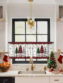 1pc Christmas Star Decor Christmas Tree Kitchen Window Curtain, Modern Stylish Home Decor Rod Pocket Curtain, Suitable For Christmas, Everyday Use