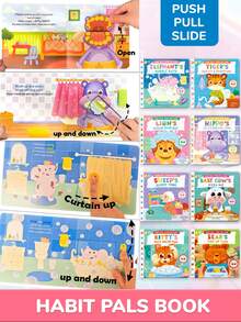 beartale 一套儿童推拉滑梯互动游戏书，大象泡泡浴互动书，培养良好沐浴习惯，探索性忙碌书，早教玩具，生动插图忙碌书，教育玩具，互动书 - 彩色 - 查看 3