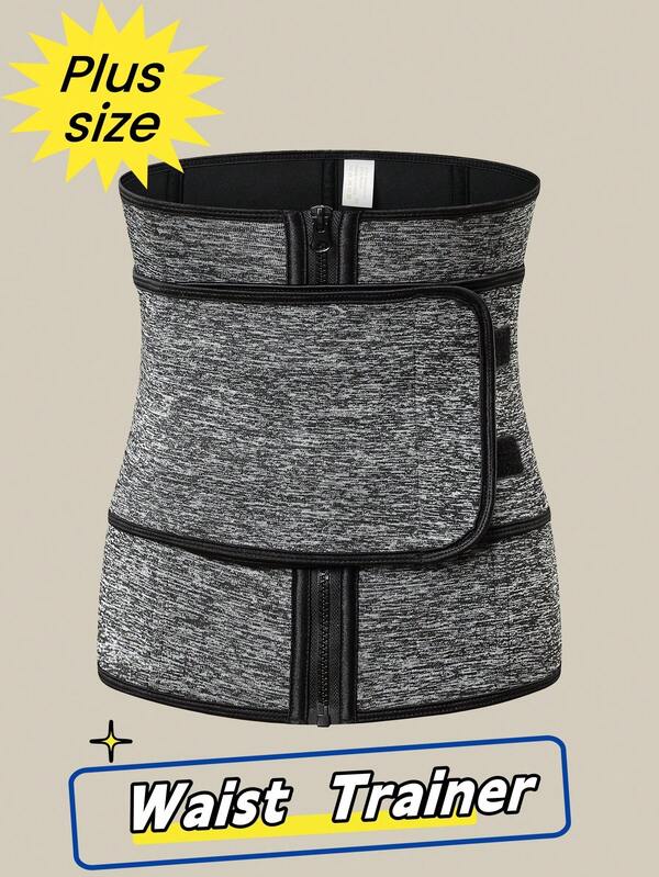 1PC Ladies' Plus Size Neoprene Workout Sweat-Enhancing Waist Cincher Belt With Zipper And Adjustable Straps, Suitable For Fitness And Home Use.