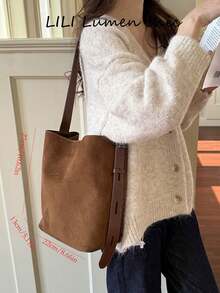 Neue Vintage Tasche Braun Große Kapazität Eimer Tasche, Umhängetasche, Unterarmtasche, Umhängetasche Geschäftsfrauen Lässige leichte Pendlertasche Mode Studententasche, geeignet für Arbeit, Einkaufen und täglichen Gebrauch - Braun - Übersicht 3