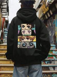Casual  Anime  Eyes Tee ,Hoodie,Men's Double-Sided Printed Casual   And Comfortable Hoodie, Casual   And Versatile Coat In Autumn And Winter(1 PC)