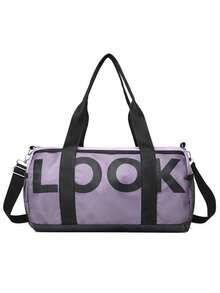 1 pieza Bolsa de viaje impermeable para mujer, bolsa deportiva, de yoga y gimnasio con estampado de letras de moda coreana, bolsa de equipaje para viajes cortos