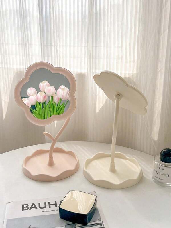 Flower Style Makeup Mirror, Exquisite Flower Shape Design, 360°Rotatable Mirror Surface, HD Makeup Mirror, Desktop Makeup Mirror, Portable Touch Up Mirror,Convenient Jewelry Storage And Room Decoration,Perfect For Beauty Lovers And Makeup Enthusiasts Art Room Decor Christmas Decorations For Home Christmas Decor Home Christmas Decorations Bathroom Decor And Accessories Kitchen Accessories