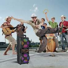 Portable Speaker Outdoor Portable Wireless Speaker Button Control  Subwoofer Speaker 2400mAh Capacity RGB Lights Speaker With Colorful Lighting Effects Subwoofer Dual Speakers  Suitable For Home, Outdoor, Parties Square Dancing Karaoke Family Gatherings  Lighting Effects Disco - Tăng cường Đen/Bass - Xem 3