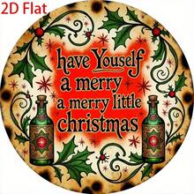 1pc Christmas Holiday Decoration, 2D Flat, 1 Piece Retro Christmas Metal Wall Decoration - "A Wonderful Christmas" Logo - Red And Green Holiday Decoration, With Holly, Stars - Heavy Iron Indoor/Outdoor Decoration, Suitable For Home, Bar, Garage - No Wires Required - 20x20 Cm Round Seasonal Decoration, Holiday Home Decoration, Classic Holiday Design, - Multicolor - View 1