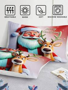 3pcs Santa Claus And Elk Digital Print Duvet Set Set (1 Piece Duvet Cover 2 Pieces Pillowcase Without Core) Polyester Fiber Super Soft Skin-Friendly Bedding Set Christmas Decorations Suitable For Various Bed Sizes Ideal For Gifting Christmas - Multicolor - View 5