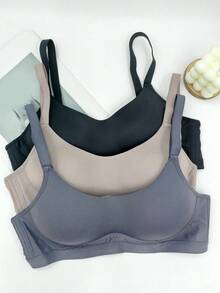 3pcs Women Bras, Solid Color Lightly Padded Wireless Lift Up Seamless Breathable Bra - Multicolor - View 3